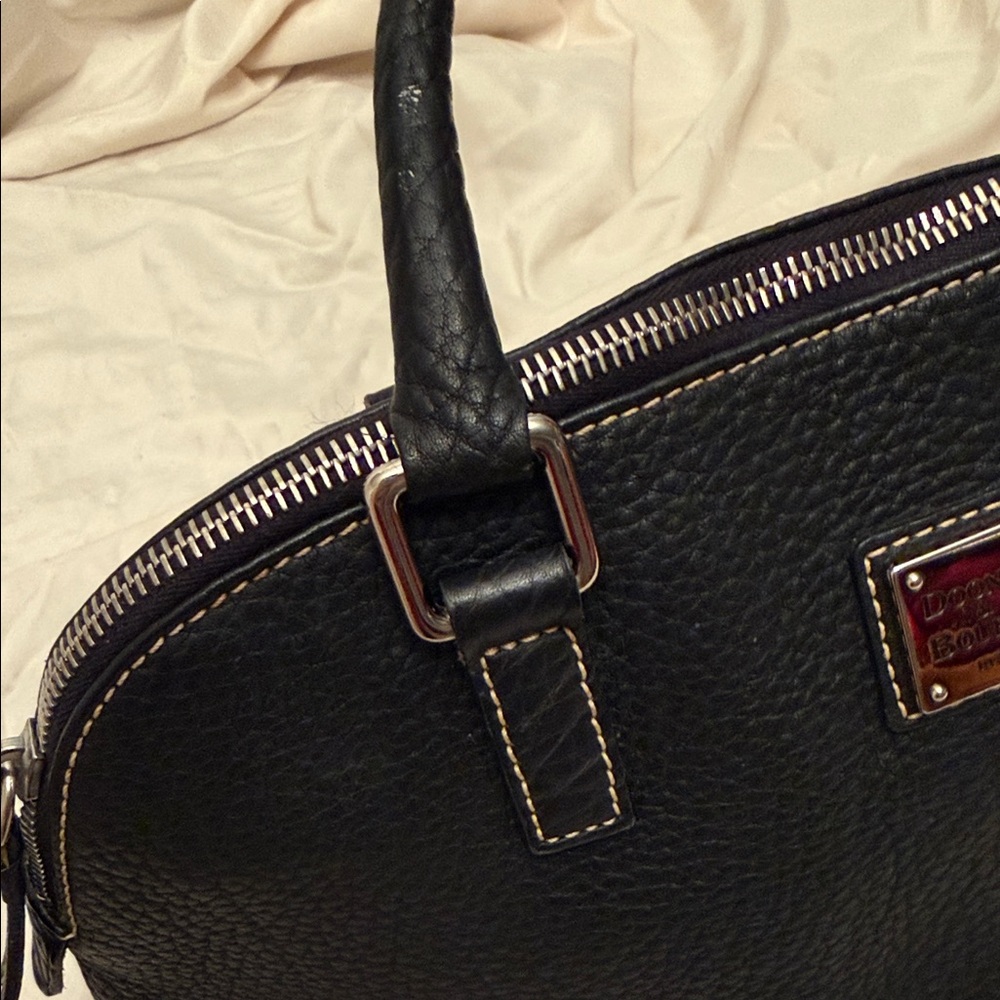 Dooney & Bourke Black Pebbled Leather Dome Satchel with Turquoise Charm - Picture 5 of 7